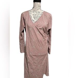 PATAGONIA Organic Bay Laurel Wrap Dress XL long sleeves twist peek hole …